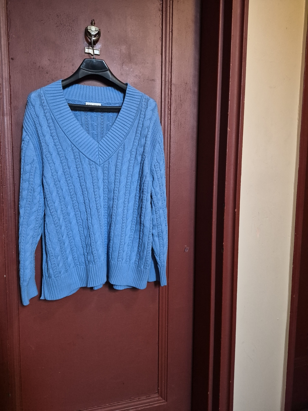 AVA & VIV Blue Cable Knit V-Neck Pullover Longsleeve Sweater Size 2X